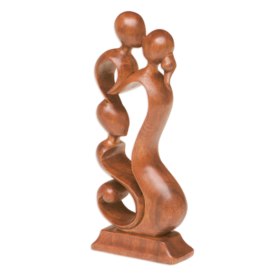 Wood sculpture, 'Loving Family' - Hand Made Wood Sculpture