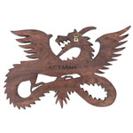 Wood relief panel, 'Flying Dragon' - Suar Wood Wall Sculpture