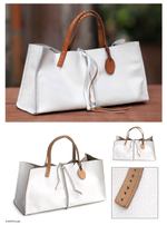 Leather handbag, 'White Sophistication' - Leather Tote Shoulder Bag