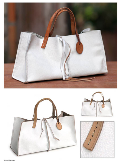Leather handbag, White Sophistication