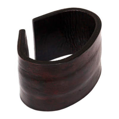 Leather bracelet, 'Brown Reality' - Unique Leather Wristband Bracelet