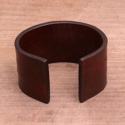 Leather bracelet, 'Crimson Reality' - Indonesian Leather Cuff Bracelet 