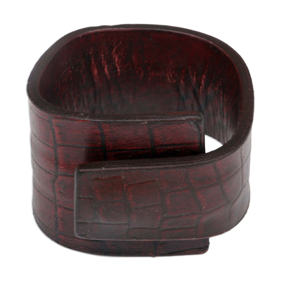 Leather bracelet, 'Fearless in Red' - Leather Wristband Bracelet
