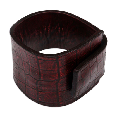 Leather bracelet, 'Fearless in Red' - Leather Wristband Bracelet