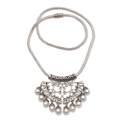 Zuchtperlen-Kropfband, 'Wunder' - Handgefertigtes Halsband aus Sterlingsilber und weißer Zuchtperle