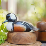 Wood sculpture, 'Hooded Merganser Duck' - Hand Made Wood Sculpture