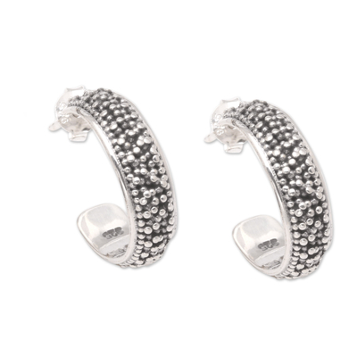 Sterling silver half hoop earrings, 'Balinese Dreams' - Sterling Silver Hoop Earrings
