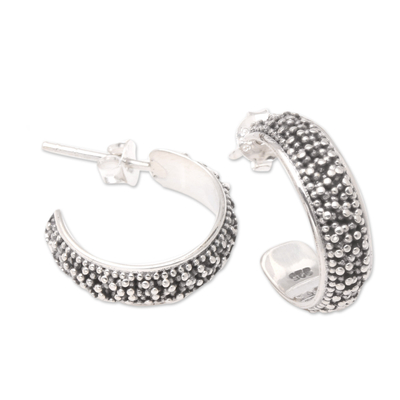 Sterling silver half hoop earrings, 'Balinese Dreams' - Sterling Silver Hoop Earrings