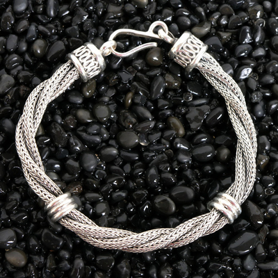 Men's sterling silver bracelet, 'Togetherness' - Men's Sterling Silver Braided Bracelet