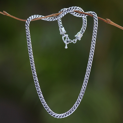 Men's sterling silver chain necklace, 'Sleek' - Men's Sterling Silver Chain Necklace
