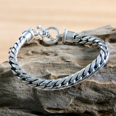 Men's sterling silver braided bracelet, 'Silver Choices' - Men's Sterling Silver Chain Bracelet