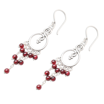 Garnet earrings, 'Dancing Swans' - Garnet earrings