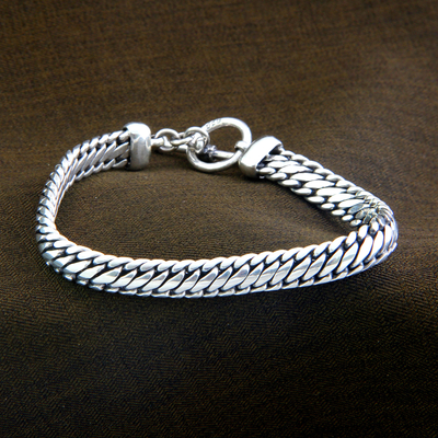 Sterling silver braided bracelet, 'Links of Power' - Sterling Silver Chain Bracelet