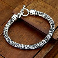 Men's sterling silver chain bracelet, 'Currents'