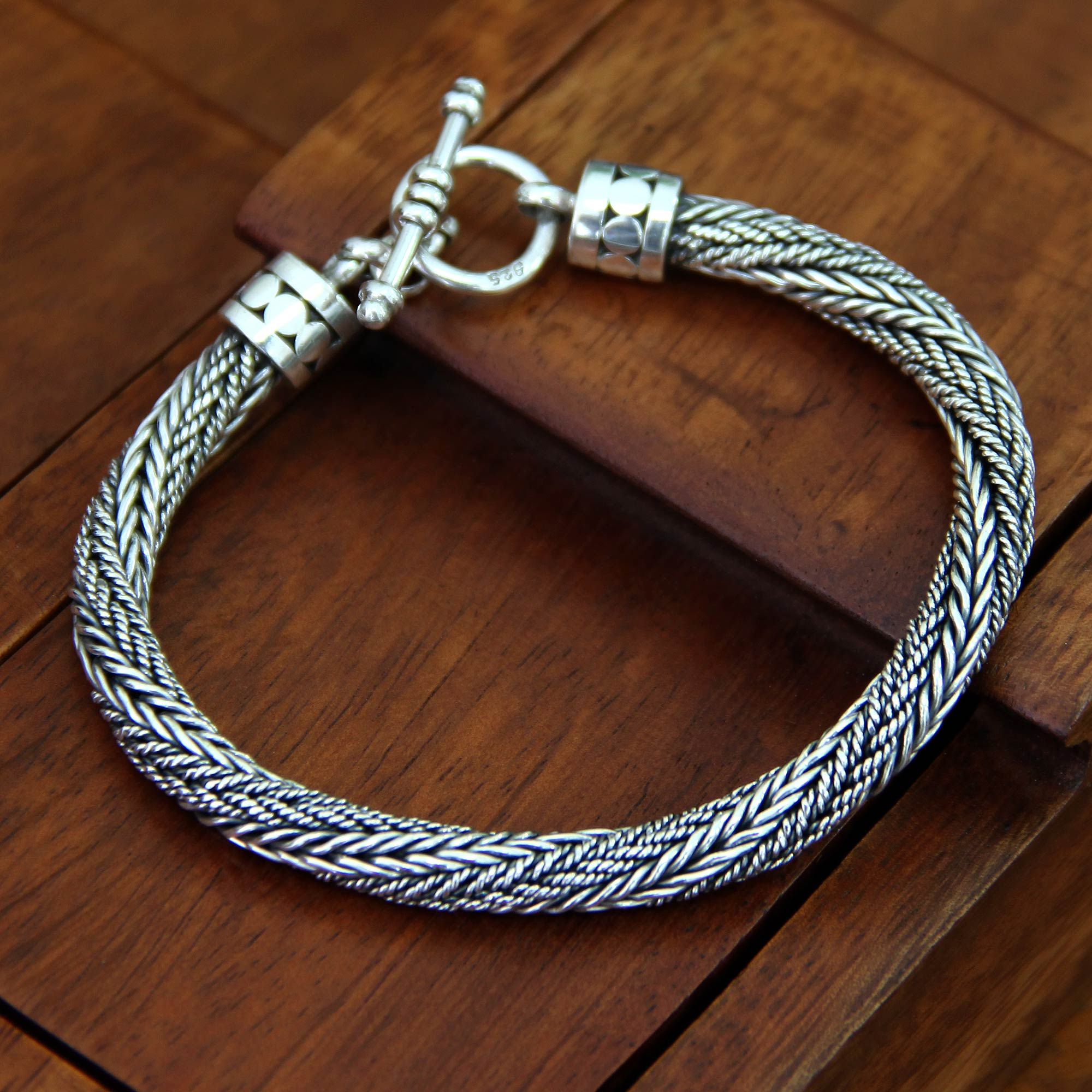 Men's Handmade Sterling Silver Chain Bracelet, 'Currents'