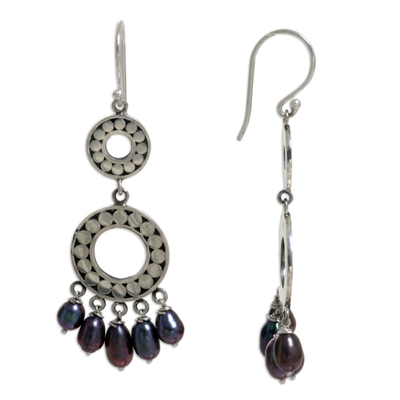 Pearl chandelier earrings, 'Eclipse in Black' - Pearl chandelier earrings