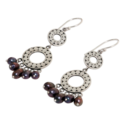 Pearl chandelier earrings, 'Eclipse in Black' - Pearl chandelier earrings