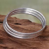 Sterling silver bangle bracelets, 'Moon Silver' (set of 3) - Hand Wrought Sterling Silver Bangles