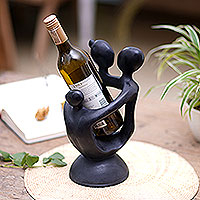 Wood wine bottle holder, 'Happy Family' - Wood wine bottle holder