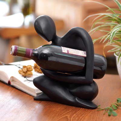 Wood wine bottle holder, 'Hospitality' - Wood wine bottle holder