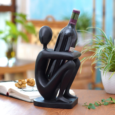Wood wine bottle holder, 'Join Me' - Wood wine bottle holder