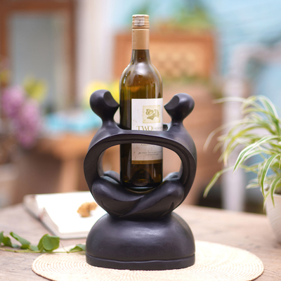 Wood wine bottle holder, 'Sharing' - Wood wine bottle holder