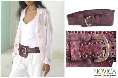 Leather belt, 'Red Phenomena' - Women's Modern Leather Belt