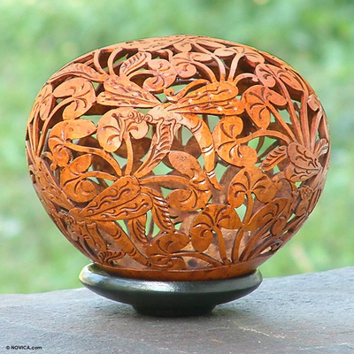 Coconut shell sculpture, 'Wild Dragonflies' - Coconut Shell Sculpture from Indonesia