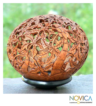 Coconut shell sculpture, 'Papaya Trees' - Unique Coconut Shell Sculpture