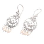 Pearl chandelier earrings, 'Bali Melody' - Sterling Silver Pearl Chandelier Earrings