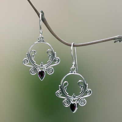 Garnet dangle earrings, 'Sundial' - Garnet dangle earrings
