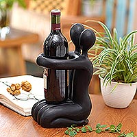Wood wine bottle holder,'Tango'