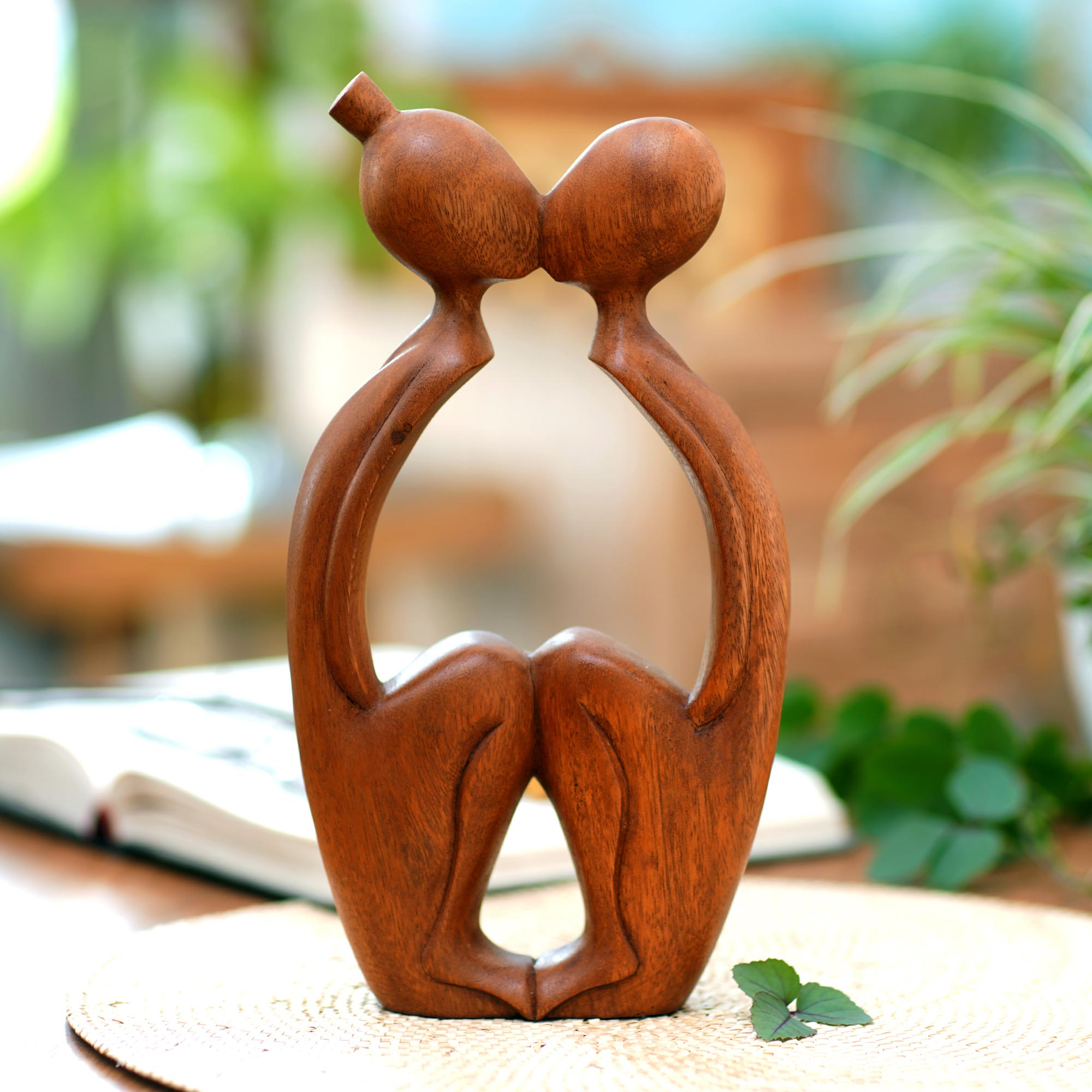  NOVICA Brown Romantic Suar Wood Sculpture , 11.75