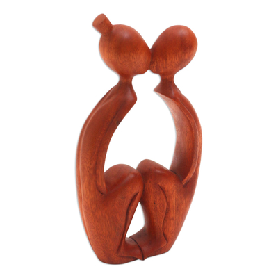 Wood sculpture, 'Young Lovers' - Romantic Wood Sculpture