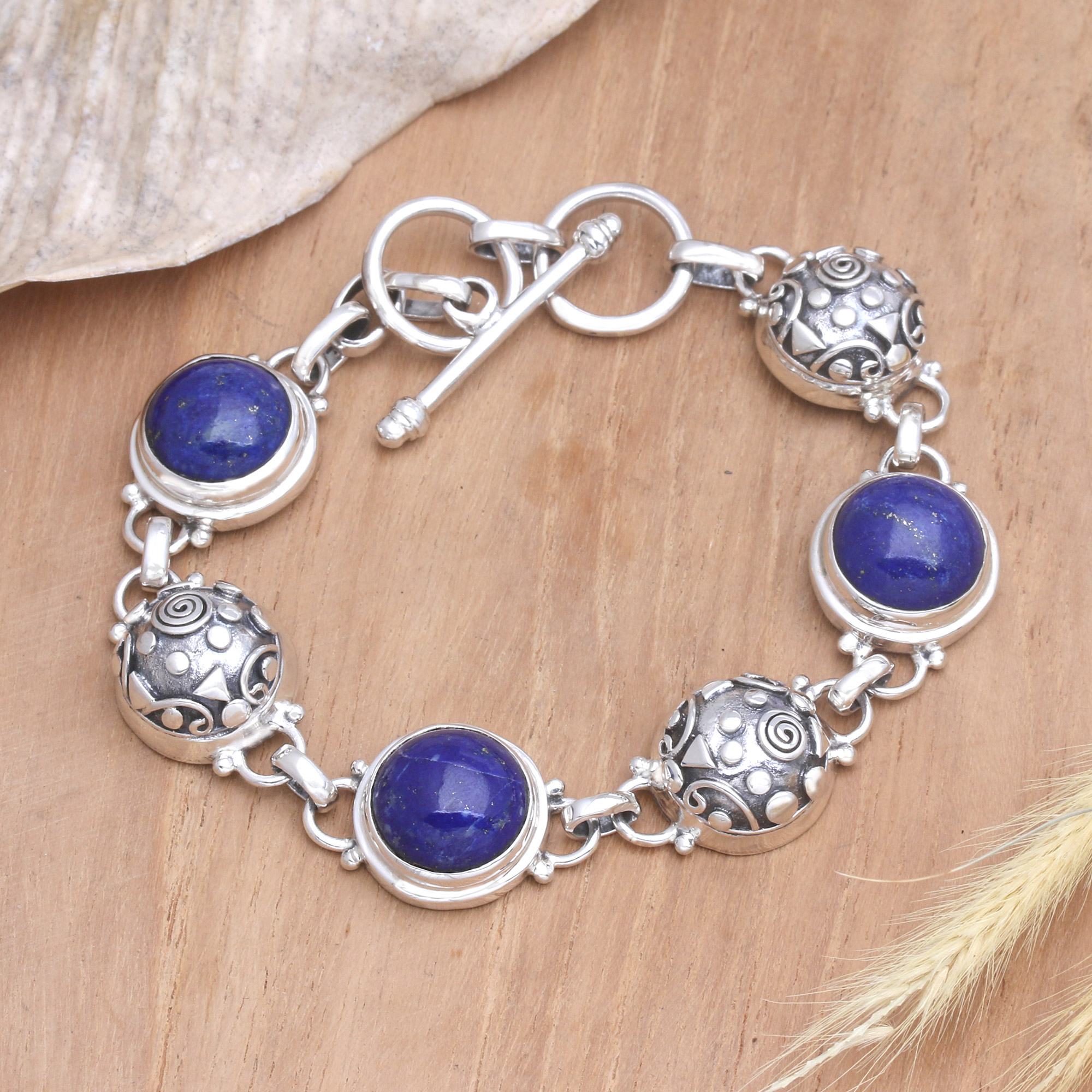Bracelet B7801LL with real Lapis lazuli  rhodiumplated silver jewellery  for woman