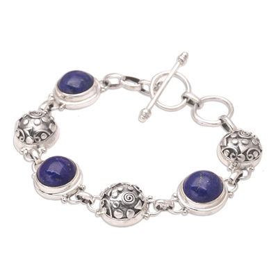 Lapis lazuli link bracelet, 'Tortoise Shells' - Lapis Lazuli Sterling Silver Link Bracelet