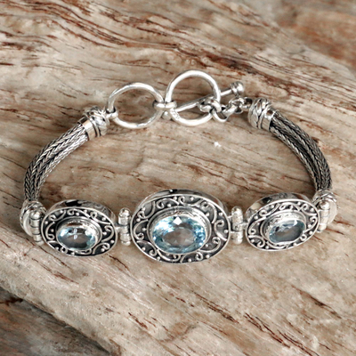 Blue topaz pendant bracelet, 'Tradition' - Blue Topaz Sterling Silver Bracelet