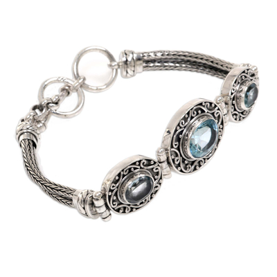 Blue topaz pendant bracelet, 'Tradition' - Blue Topaz Sterling Silver Bracelet
