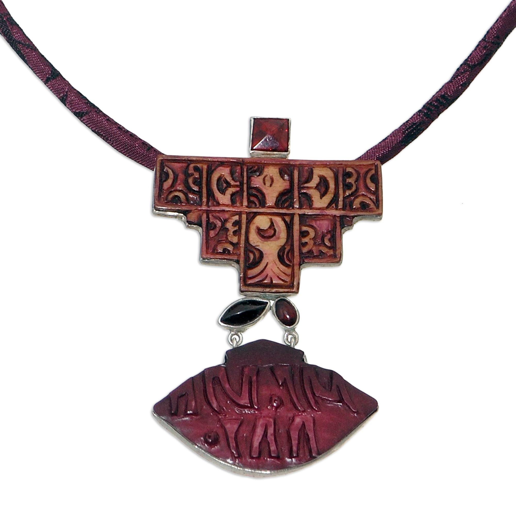 Amber and Garnet Pendant Necklace - Icons | NOVICA