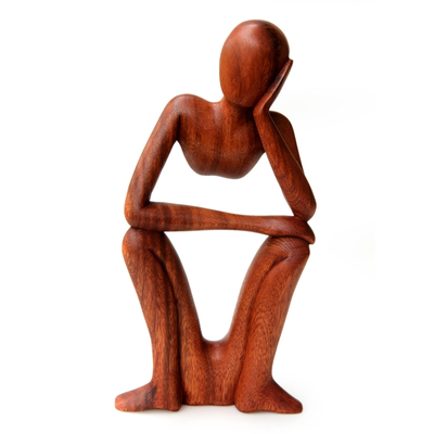 Wood sculpture, 'Thinking of You' - Handcrafted Modern Abstract Balinese Wood Sculpture