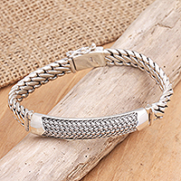Men's sterling silver wristband bracelet, 'Contemporary Vibe'