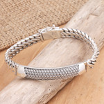 Men's sterling silver wristband bracelet, 'Contemporary Vibe' - Unique Men's Sterling Silver Link Bracelet