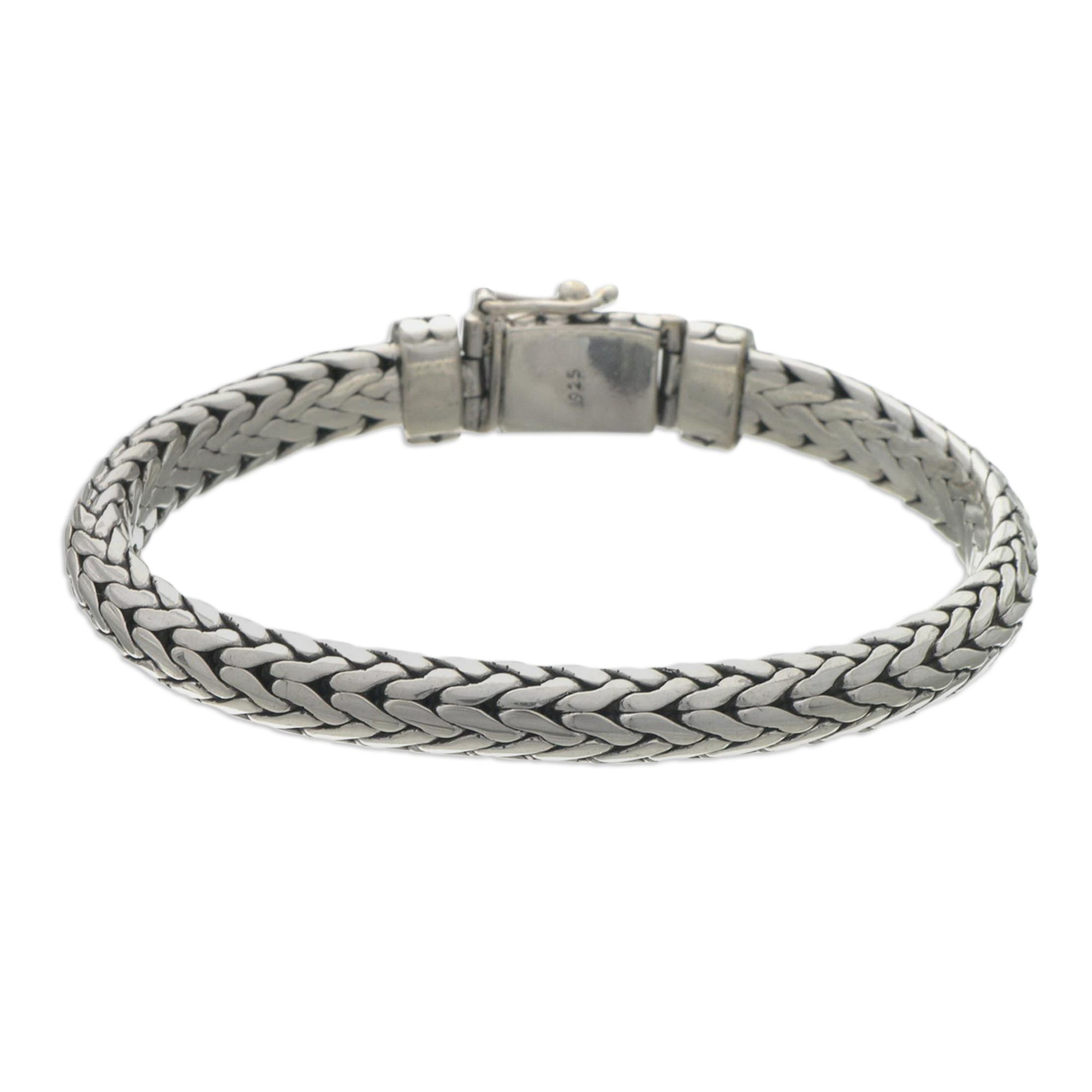 Dragon,'Men's Sterling Silver Chain Bracelet