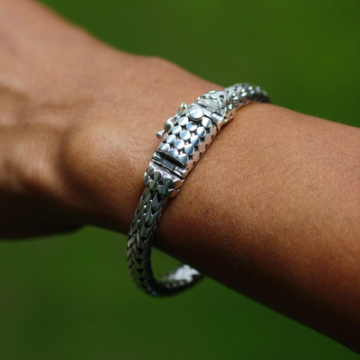 Men's sterling silver bracelet, 'Dragon' - Men's Sterling Silver Chain Bracelet
