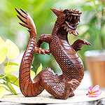 Suar Wood Sculpture from Indonesia, 'Dancing Dragon II'