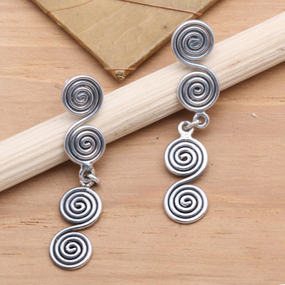 Sterling silver dangle earrings, 'Spiral Flow' - Sterling Silver Dangle Earrings from Indonesia