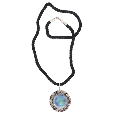 Pearl pendant necklace, 'Blue Indonesian Moon' - Unique Sterling Silver and Pearl Pendant Necklace