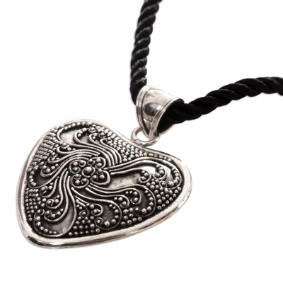 Collar corazón de plata de ley - Collar floral de plata de ley hecho a mano