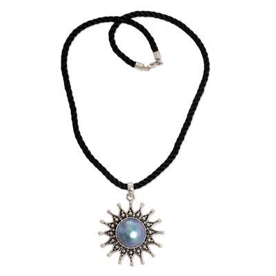 Collar de flores de perlas, 'Azul Girasol' - Collar de perlas y plata de ley floral hecho a mano