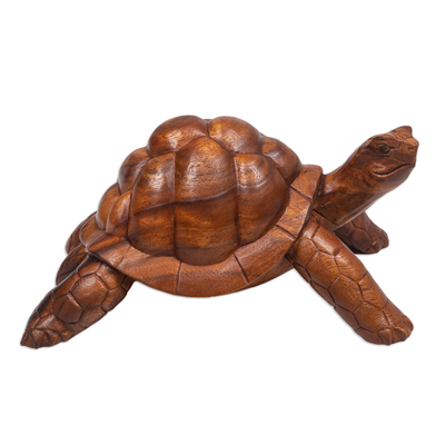 Holzskulptur - Handgefertigte Schildkrötenskulptur aus Holz